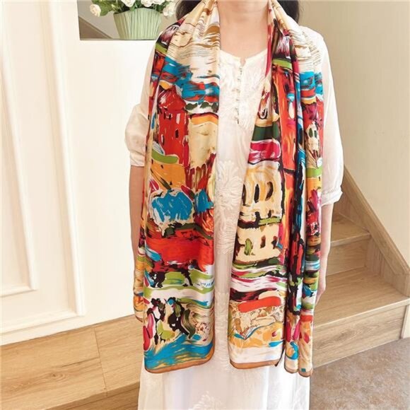 Long Silk Like Scarf Lightweight Satin Scarves Large Sunscreen Shawl Wrap for - Picture 2 of 7